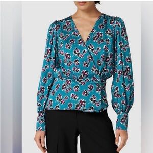 The Kooples Teal Satin Wrap Blouse - NWT